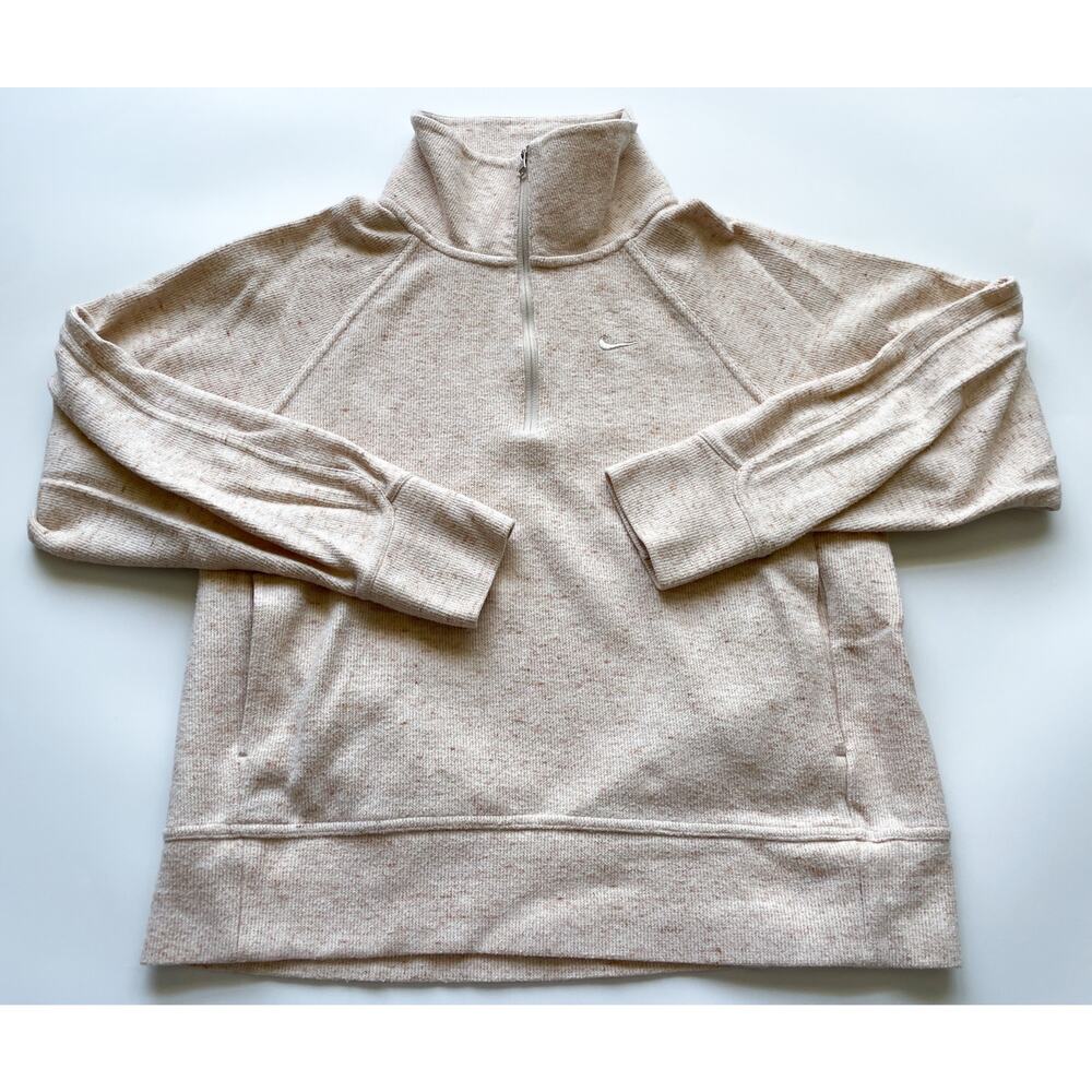Nike DA1457 Women's Heathered Beige Half Zip Pullover Sweatshirt Size Small
